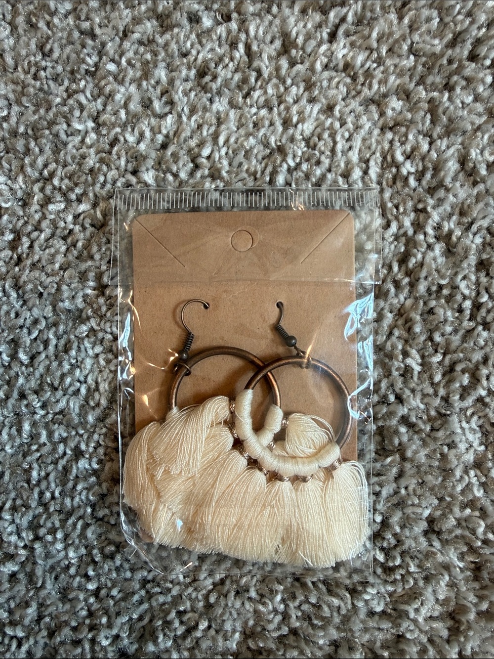 Boho Cream Tassel Hoop Earrings